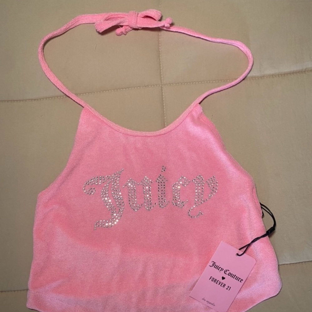 Juicy Couture Pink Tie Halter Top Terry Cloth NWT